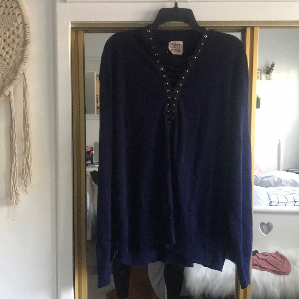 FURST OF A KIND Navy Lace Up Sweater